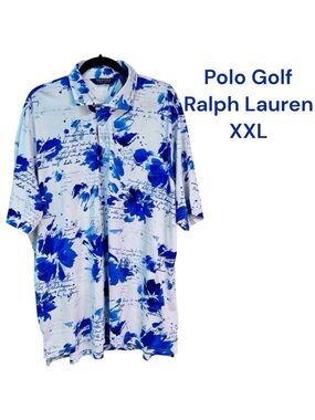 Ralph Lauren Men’s Polo Golf Shirt Blue and White 2XL